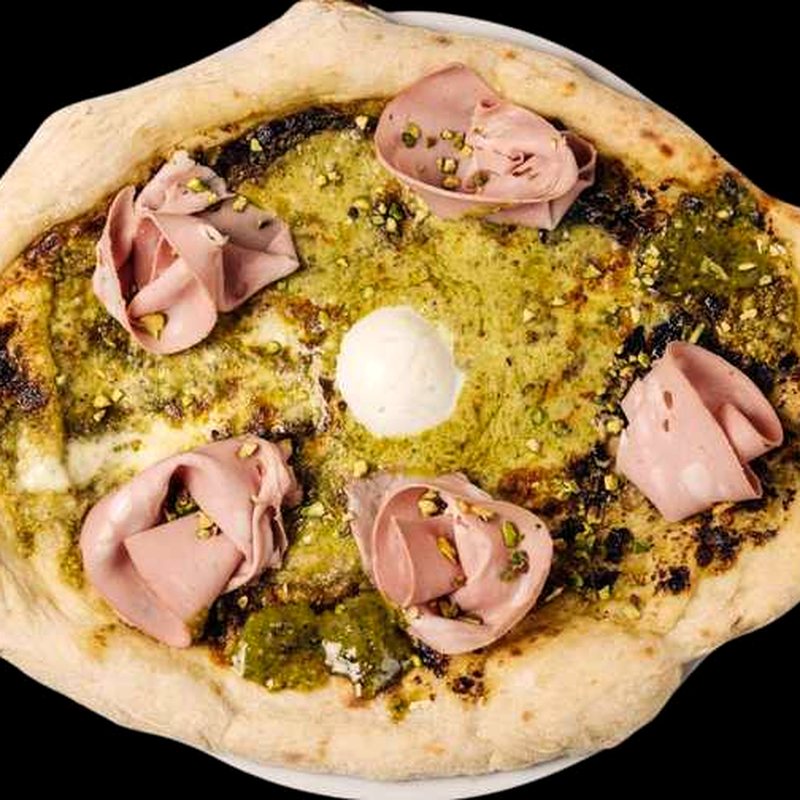 Mortazza — pistachio pesto, mortadella and bufala